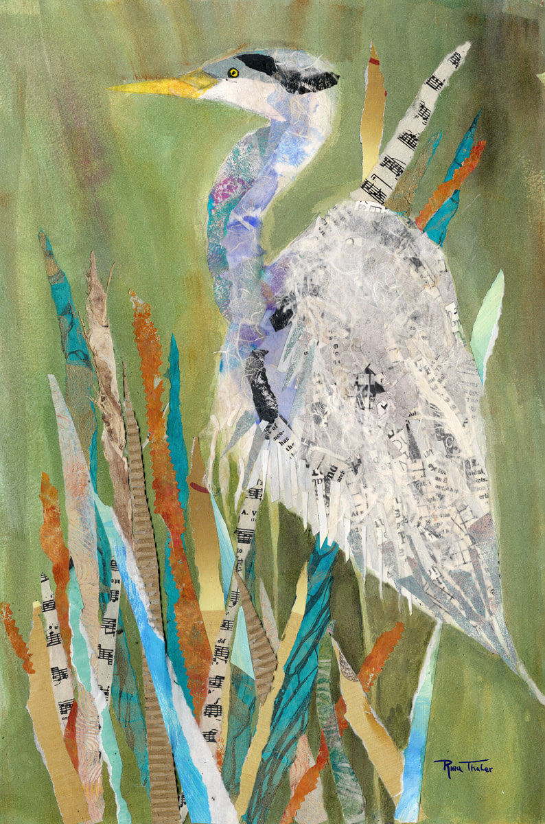 Heron II Mixed Media Painting by Ocean City Artist Rina Thaler