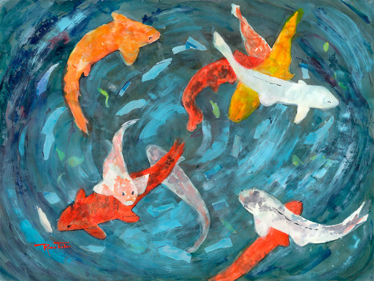 Koi Fish - Acrylic Landscape Painting by Ocean City Artist Rina Thaler