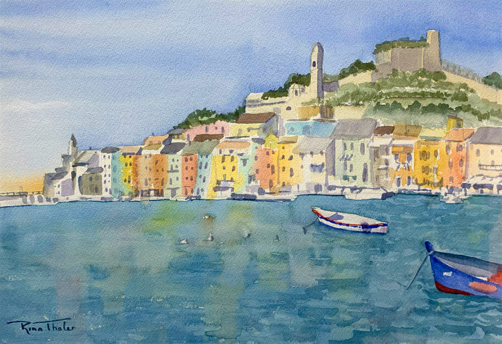 Portovenere - Watercolor Painting by Ocean City Artist Rina Thaler