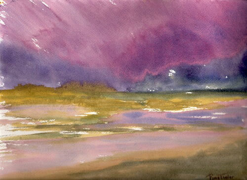 Purple Sky - Watercolor Painting by Ocean City Artist Rina Thaler