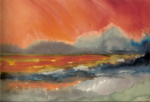 Red Sky - Watercolor Painting by Ocean City Artist Rina Thaler